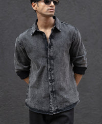 Charcoal Black Washed Denim Overshirt 100% Cotton