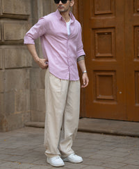 Light Pink Linen Blend Shirt