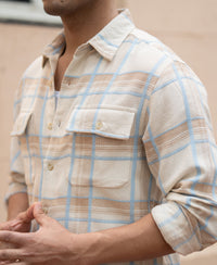 Beige Double Pocket Checks Shirt