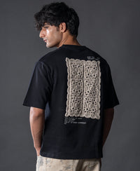Black Crochet Patch Embroidered T-Shirt 100% Cotton