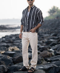 Black Lightweight Striped Shirt 100% Cotton