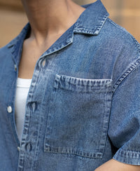 Dark Blue Washed Boxy Denim Shirt