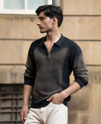 Black Sprayed Zipper Neck T-Shirt 100% Cotton