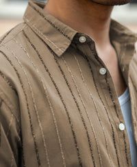 Dark Beige Boucle Stripe Shirt 100% Cotton