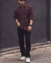 Dark Brown Denim Shacket Full Sleeves Shirt 100% Cotton