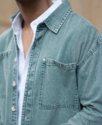 Mid Blue Washed Denim Shirt 100% Cotton