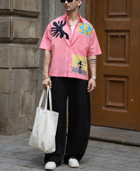 Pink Summer Print Stripe Shirt 100% Cotton