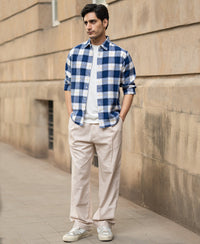 Blue Brushed Regular Fit Checks Shirt