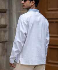 White Contrast Collar Kurta Shirt