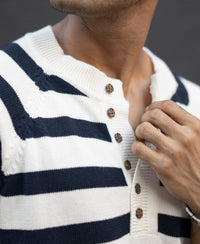 Navy Striped Raglan T-Shirt 100% Cotton