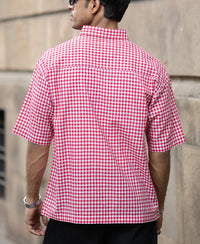 Red Micro Checks Printed Boxy Shirt 100% Cotton