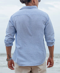 Blue and White Regular fit Striped Full Sleeves Shirt
