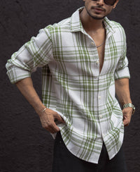 Light Green Waffle Checks Regular Fit Full Sleeves Shirt