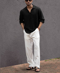 Black Kurta Style Regular Fit Full Sleeves Shirt