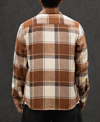 Brown And Off-White Checked Regular Fit Full Sleeves Shirt