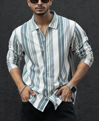 Off White And Blue Striped Regular Fit Full Sleeves Shirt