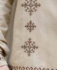 Beige Linen Blend Embroidered Shirt