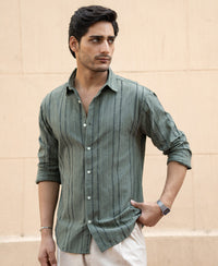 Olive Boucle Stripe Shirt 100% Cotton