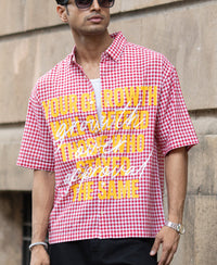 Red Micro Checks Printed Boxy Shirt 100% Cotton