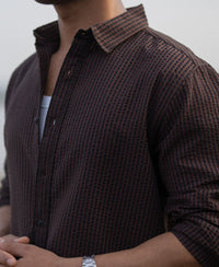 Brown Seer Sucker Stripe Shirt 100% Cotton