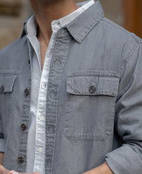 Mid Grey Washed Denim Shirt 100% Cotton