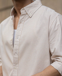 Beige Microchecks Oxford Shirt 100% Cotton