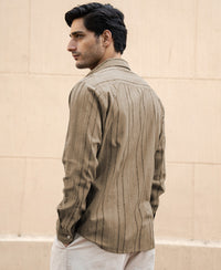 Dark Beige Boucle Stripe Shirt 100% Cotton