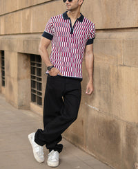 Multicolour Jacquard Knit Polo T-Shirt 100% Cotton