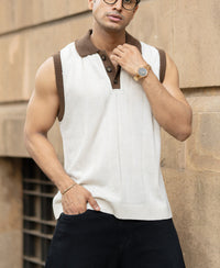 Cream Contrast Collar Knit Sando