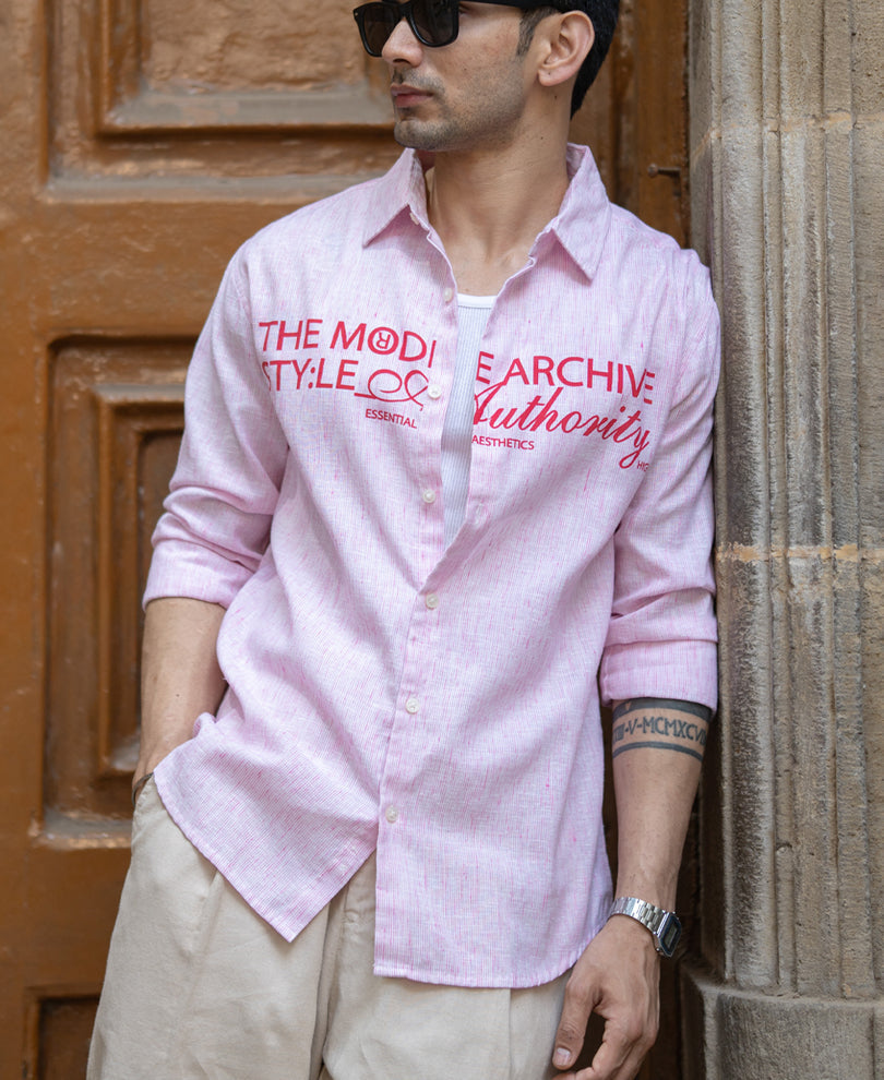 Pink Printed Stripe Shirt 100% Cotton