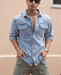 Blue Denim Regular Fit Full Sleeves Shirt 100% Cotton