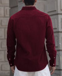 Wine Corduroy Regular Fit Full Sleeves Shirt 100% Cotton