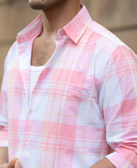 Peach Lightweight Summer Checks Shirt 100% Cotton