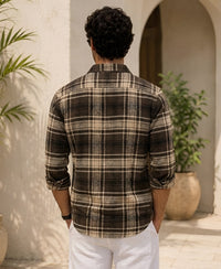 Brown & Off-White Structured Checks Shirt 100% Cotton