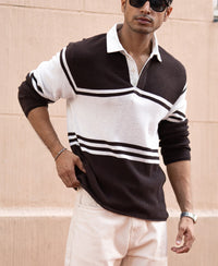 Coffee Brown Structured Stripe T-Shirt 100% Cotton