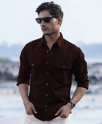 Wine Structured Overshirt With Pockets 100% Cotton