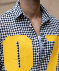 Navy Microchecks Print Shirt