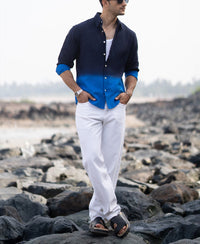 Navy And Royal Ombre Shirt 100% Cotton