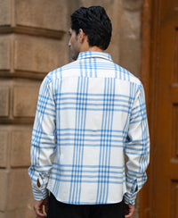 White & Royal Brushed Checks Shirt 100% Cotton