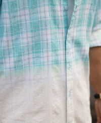 Aqua Blue Light Weight Ombre Checks Shirt 100% Cotton