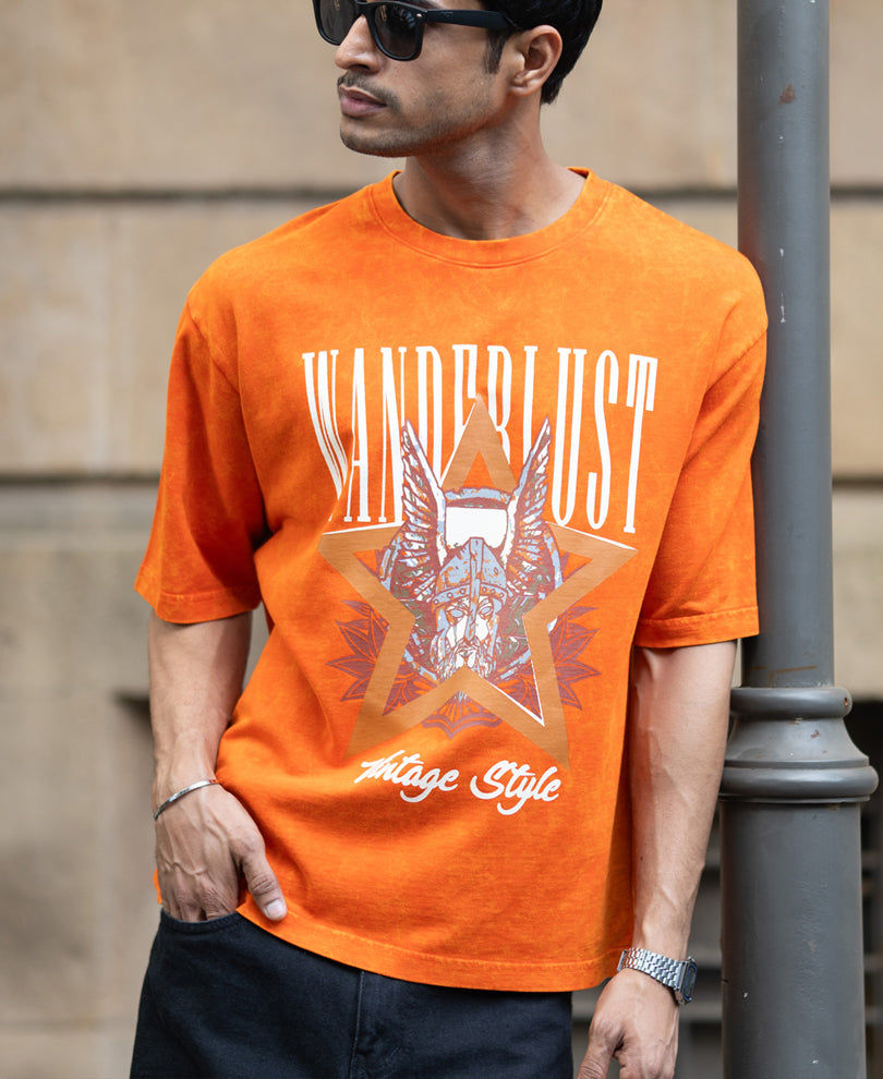Orange Washed Graphic T-Shirt 100% Cotton
