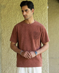Brown Washed Crochet Patch T-Shirt