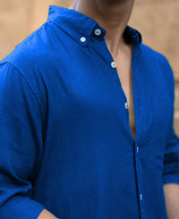 Vivid Blue Linen Blend Shirt