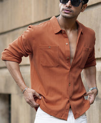 Russet Brown Structure Knit Shirt 100% Cotton