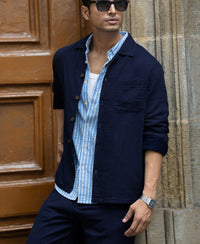 Navy Double Cloth Stripe Co-Ord Set 100% Cotton