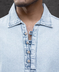 Light Blue Denim Kurta Shirt 100% Cotton