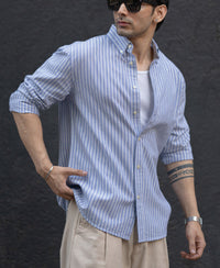 Blue Oxford Stripe Buttondown Shirt 100% Cotton