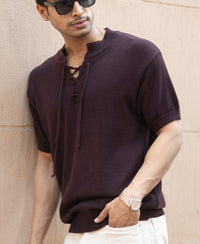 Wine Henley T-Shirt 100% Cotton
