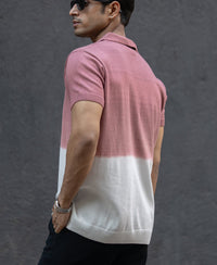 Brick Ombre Knit Polo T-Shirt 100% Cotton