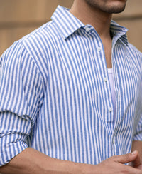 Blue Lightweight Regular Fit Stripe Shirt